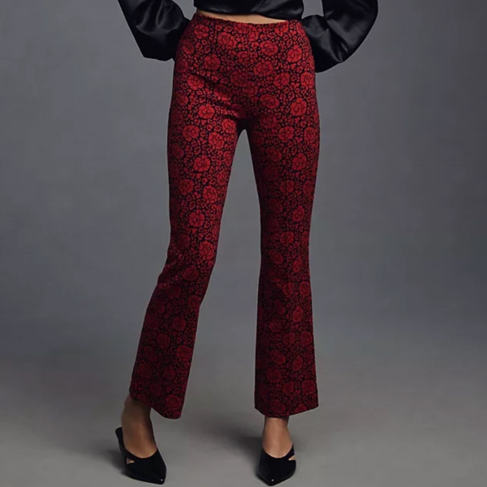 The Margot Kick-flare Cropped Pants in red and black floral